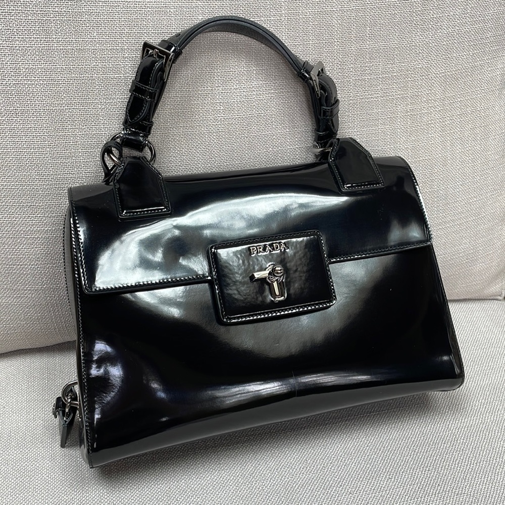 Prada Black Patent Leather Top-Handle Bag